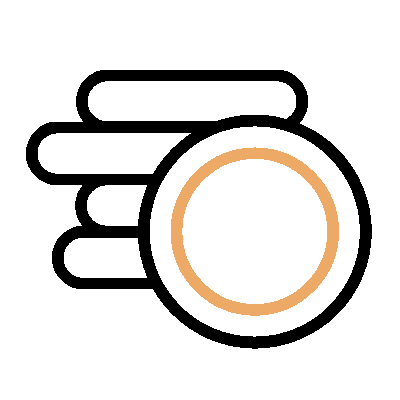 Icon of three stacked black lines resembling a stylized stack of disks or coins, with a large black-outlined gold circle in front. The image, inspired by top CPA firms in Houston, is set against a bright pink background.